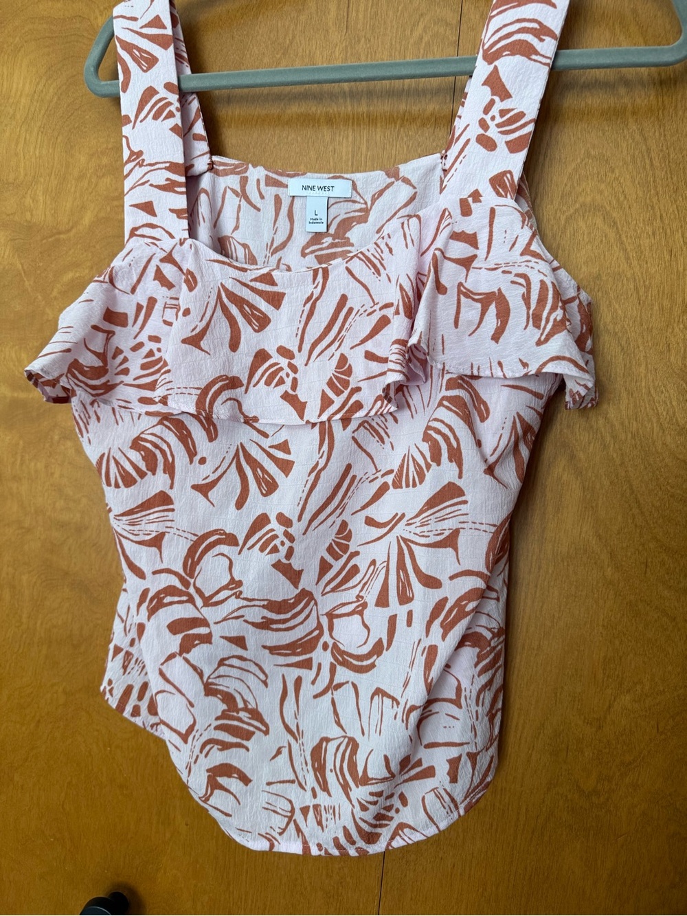 Nine West Pink and Rust Floral Ruffle Camisole